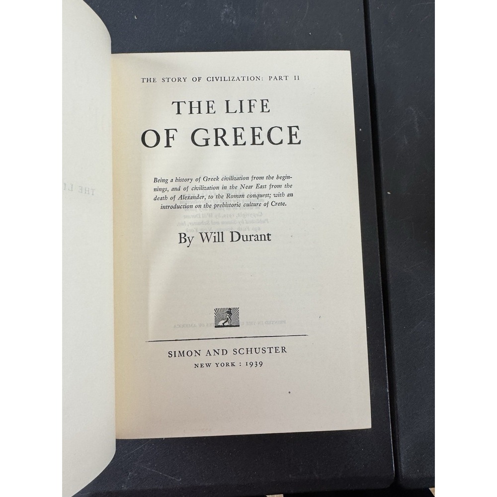 Will Durant's Story Of Civilization Volume II The Life of Greece HC 1939 VTG